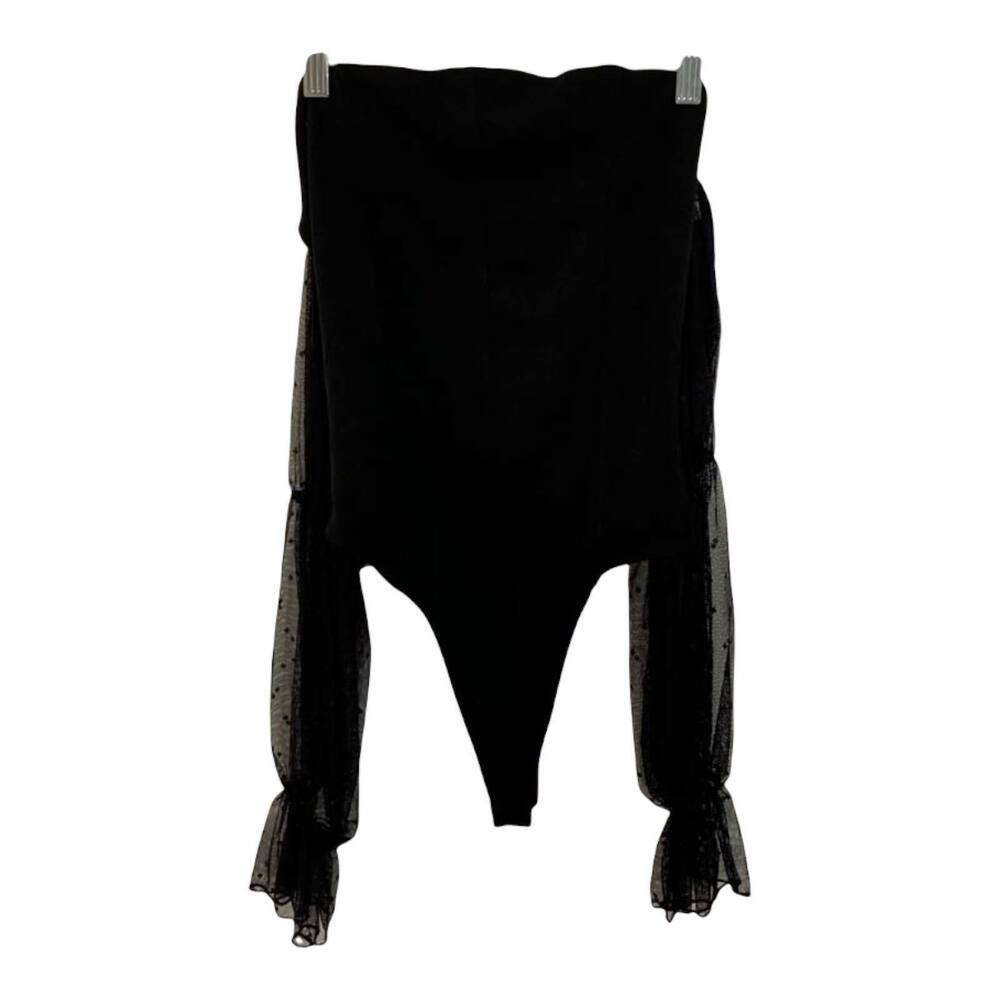 Missguided Bardot Robby Mesh Puff Sleeve Bodysuit Size 4 NWT‎
